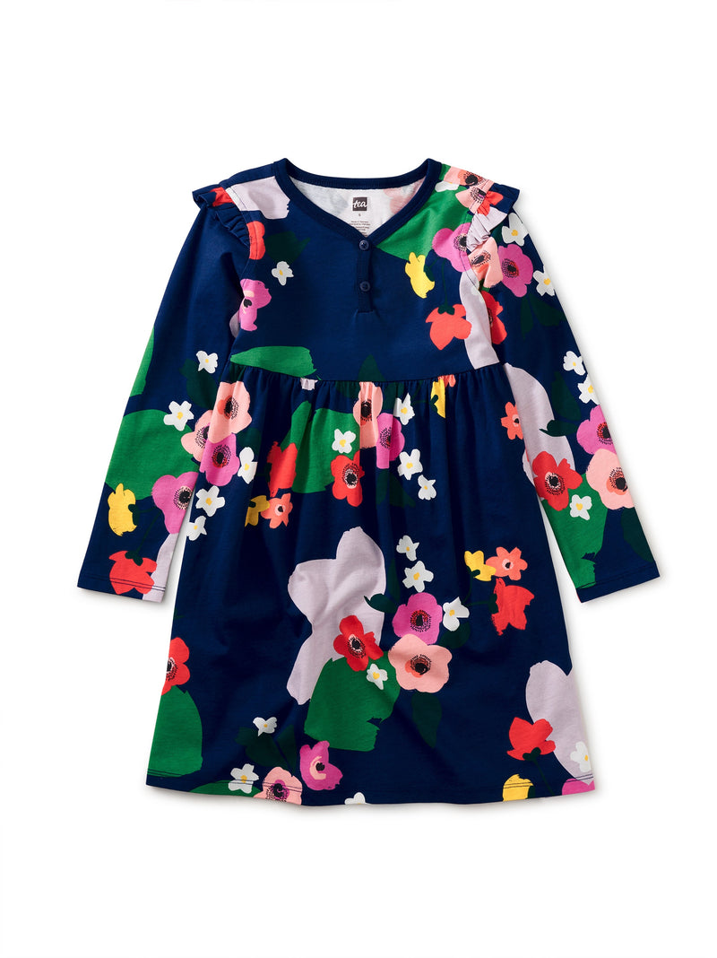 Long Sleeve Henley Twirl Dress in Scottish Painted Floral - View 1