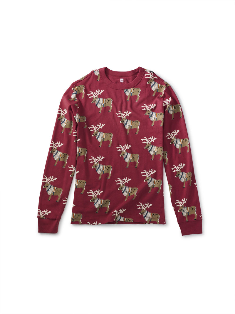 Adult Pajama Top in Swedish Reindeers - View 1