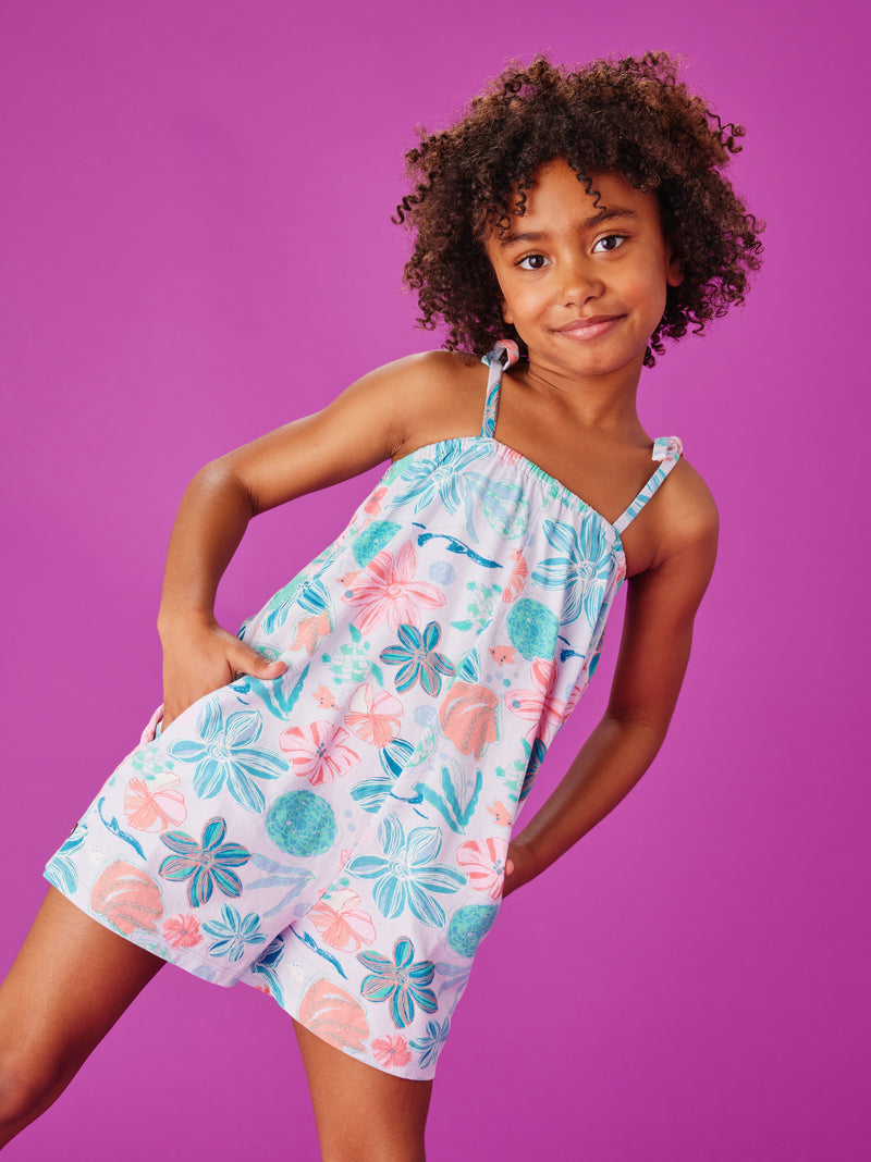 Tie Shoulder Romper in Garden Under The Sea - View 2