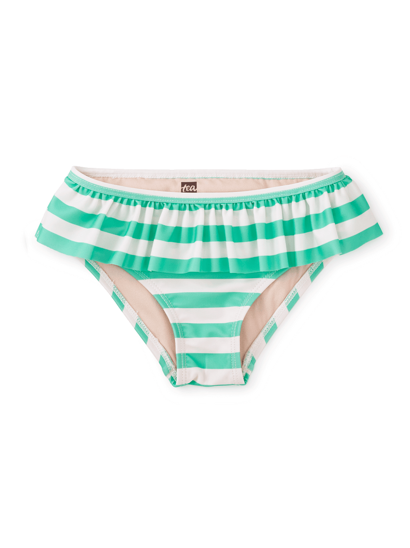 Ruffled Bikini Bottoms in Swim Stripe Inturquesa - View 1