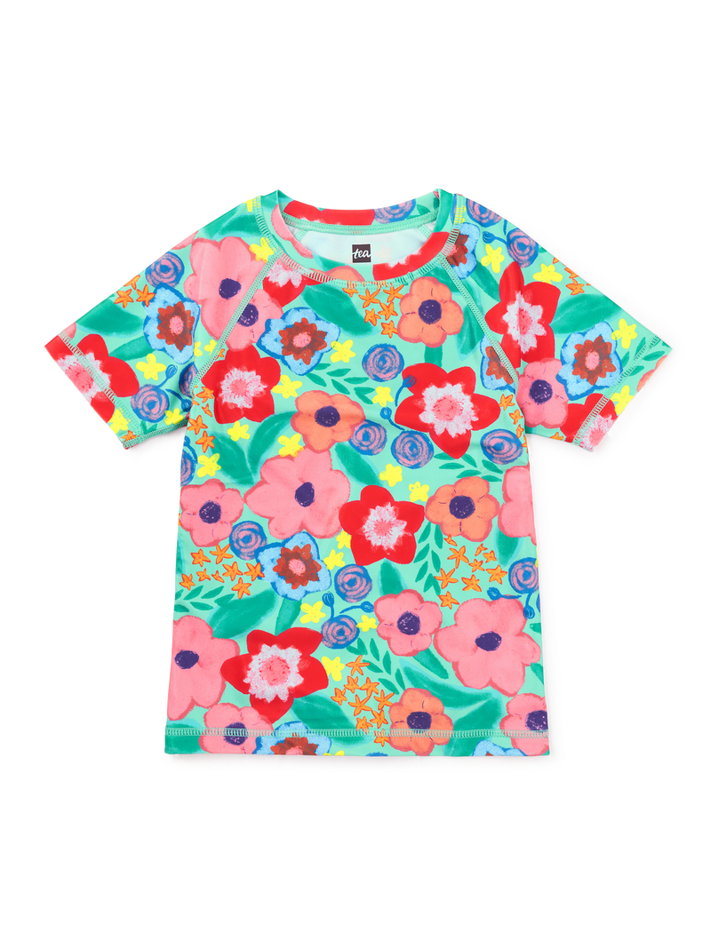 Short Sleeve Rash Guard in Painterly Floral - View 1