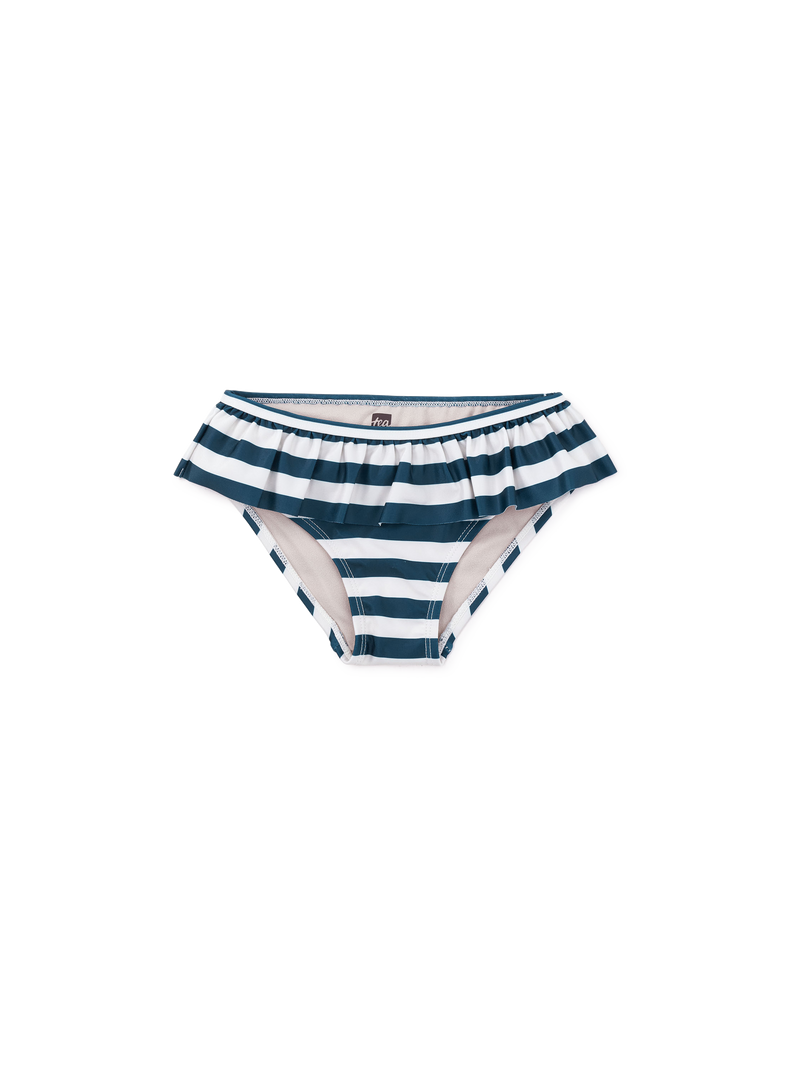 Ruffled Bikini Bottoms in Core Swim Stripe-Whale Blue - View 1