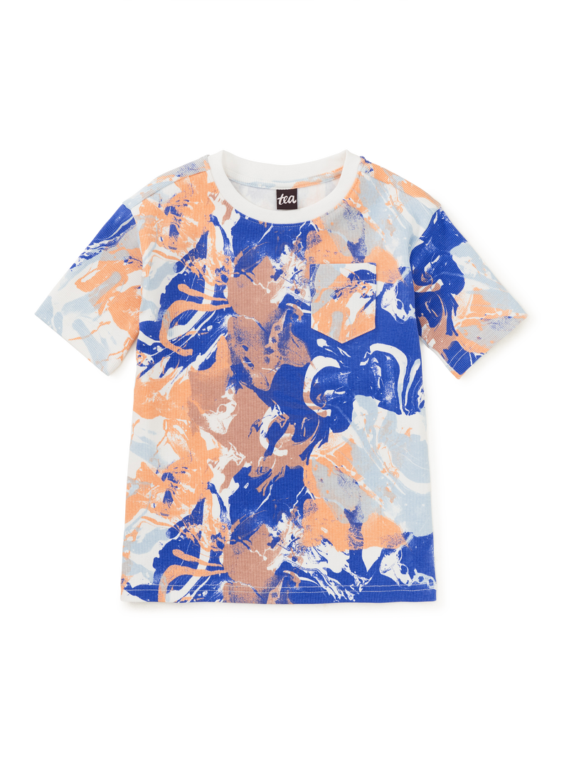 Printed Ribbed Easy Fit Tee in Marvelous Marble - View 1