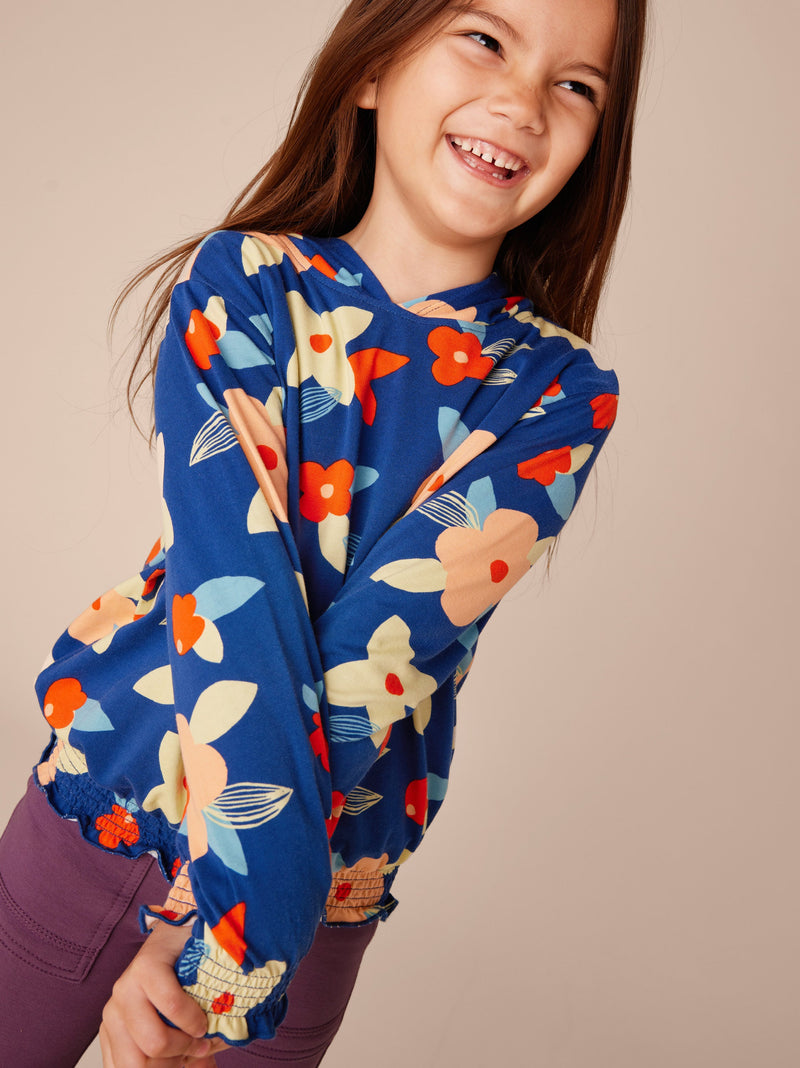 Printed Smocked Hoodie in Turkish Coastal Floral - View 2