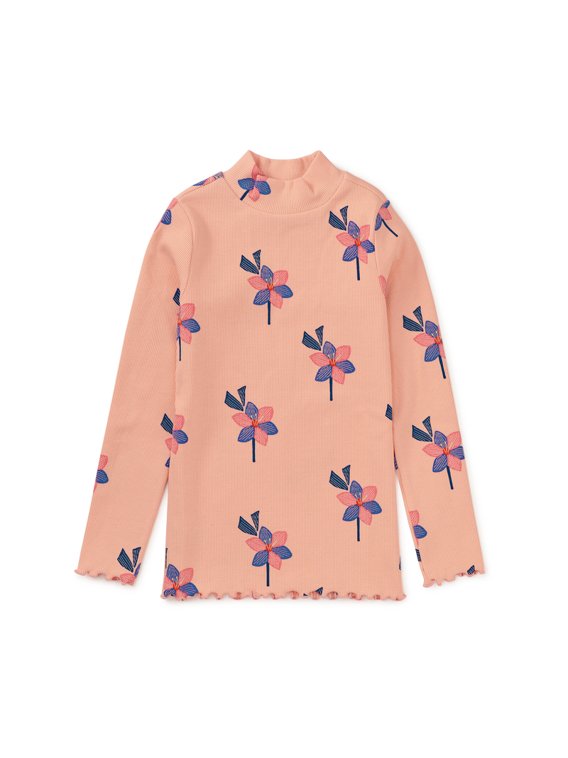 Ribbed Long Sleeve Mockneck in Simple Saffron Floral - View 1