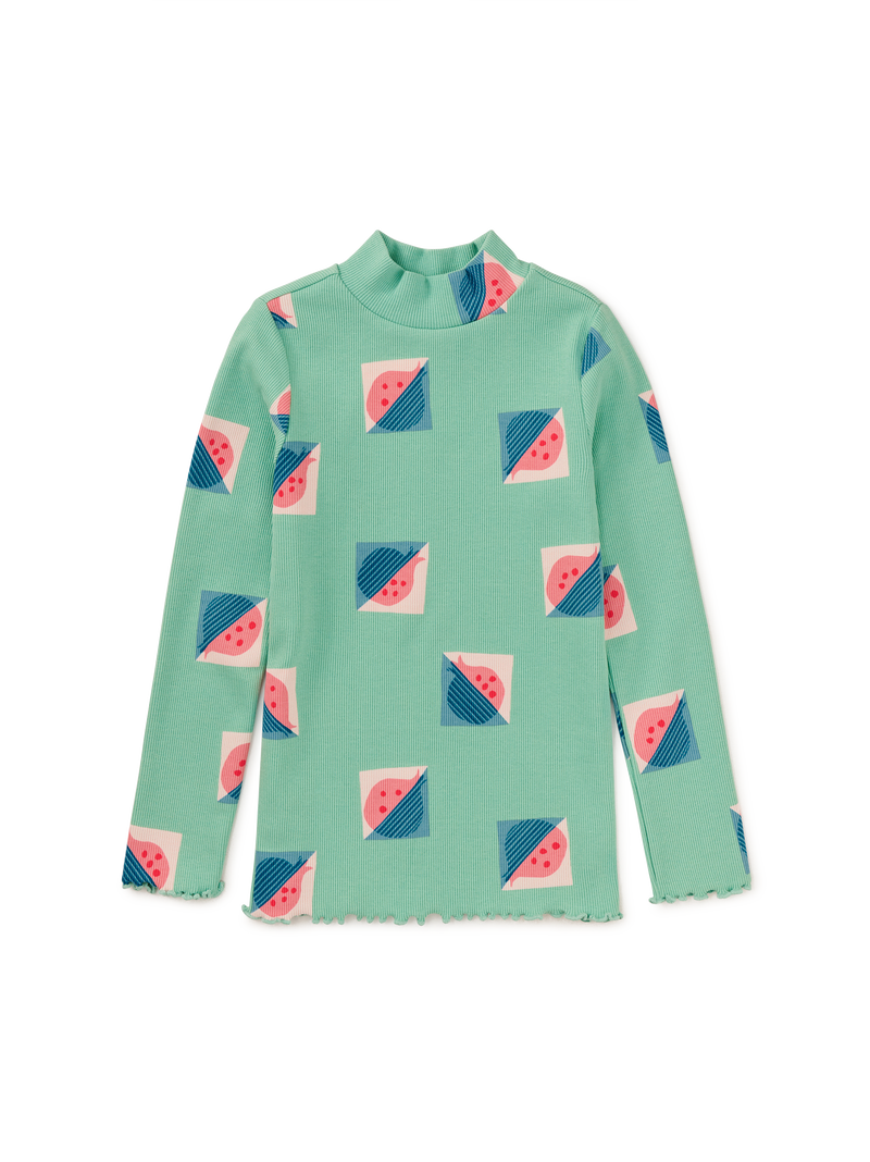 Ribbed Long Sleeve Mockneck in Modern Pomegranate Print - View 1