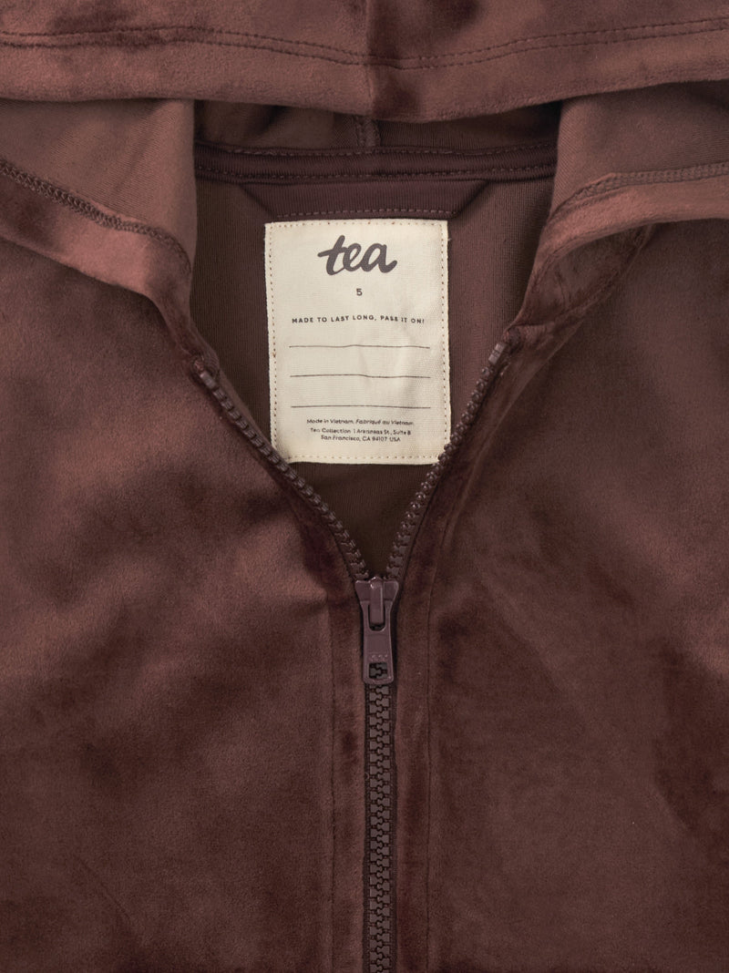 Pom Pom Ear Velour Hoodie in Chocolate - View 2