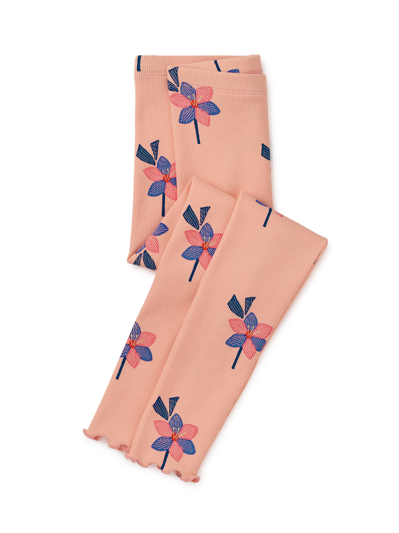 Printed Ribbed Leggings in Simple Saffron Floral - View 1