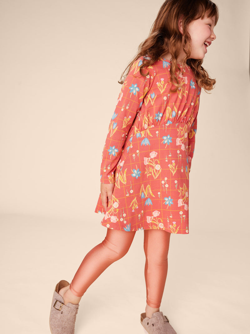 Long Sleeve Curved Waist Dress in Walk In The Park Floral - View 2