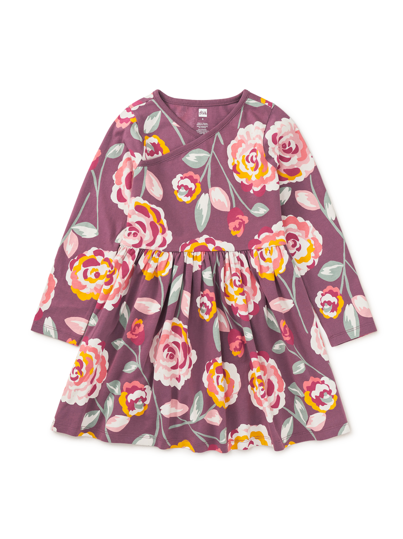 Long Sleeve Wrap Neck Dress in Turkish Rose - View 2