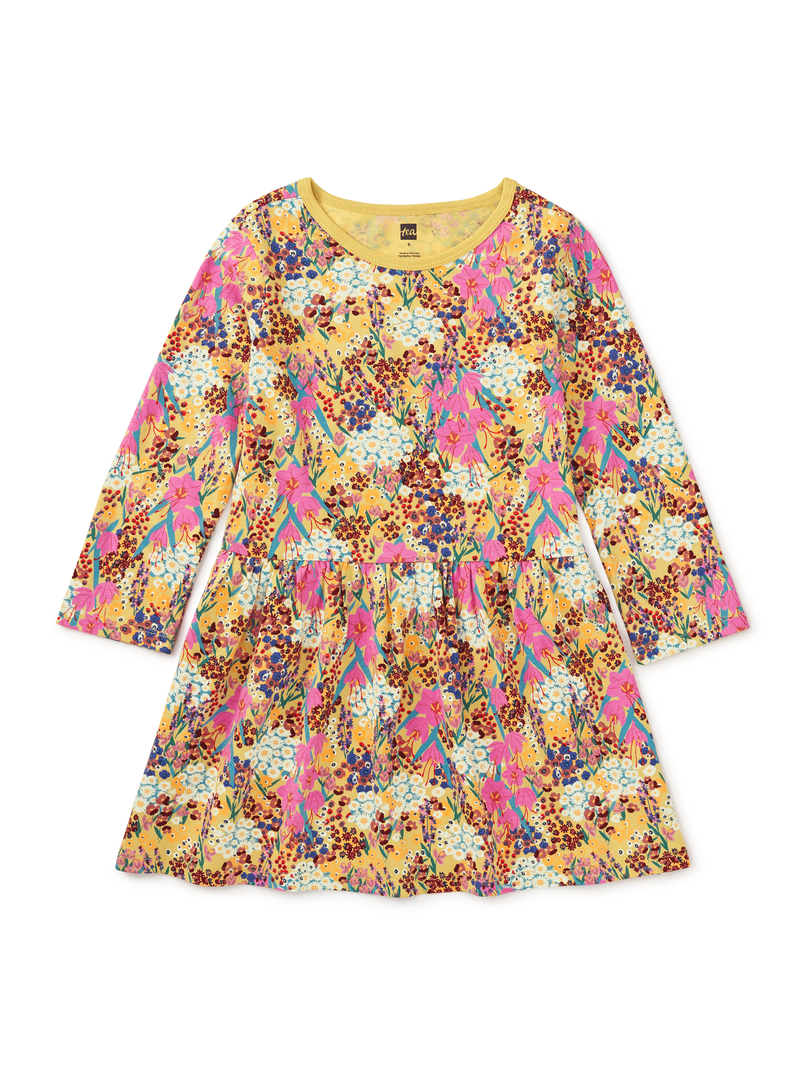Long Sleeve Skirted Dress in Wild Saffron Floral - View 1