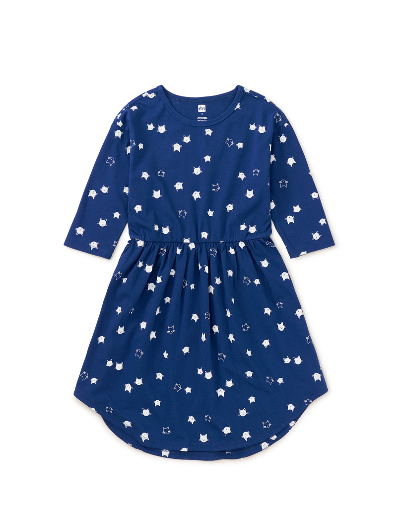 Long Sleeve Midi Dress in Floating Kitties - View 1