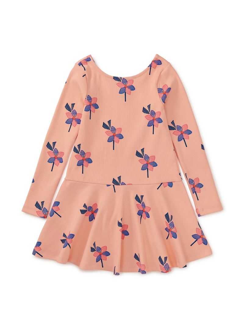 Ribbed Drop Waist Skater Dress in Simple Saffron Floral - View 1
