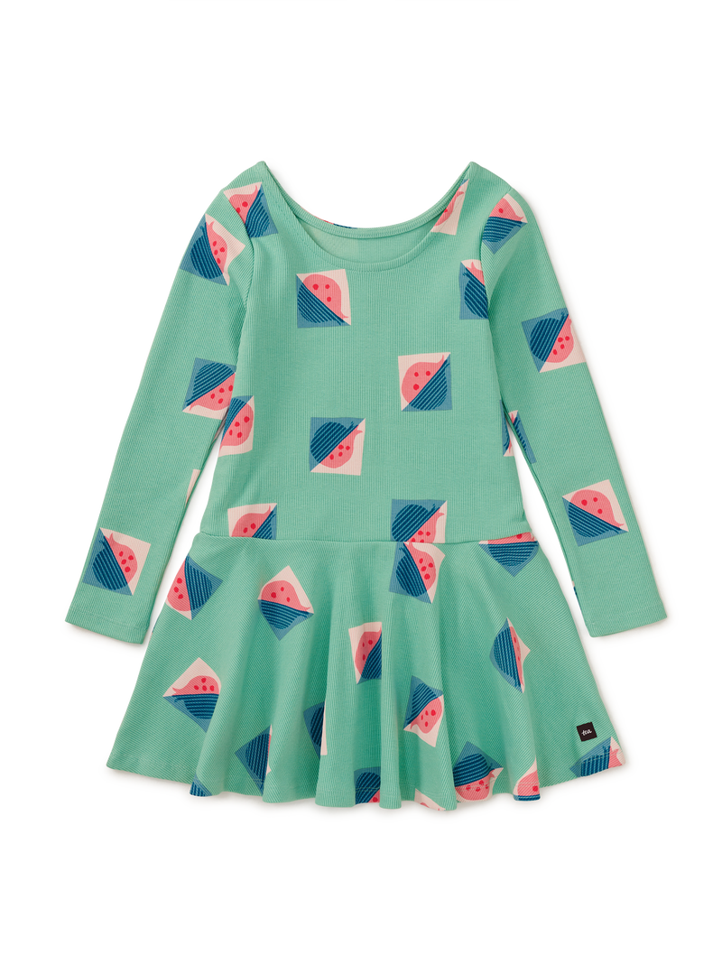 Ribbed Drop Waist Skater Dress in Modern Pomegranate Print - View 2