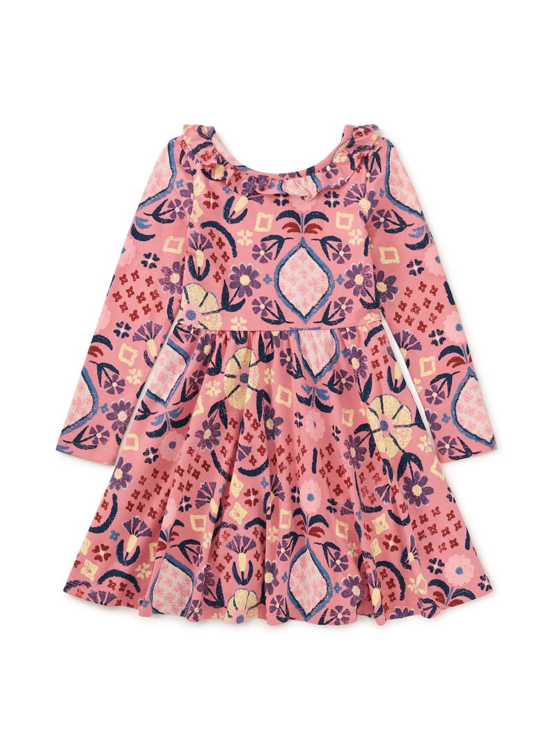 Ruffle Collar Ballet Dress in Hariz Rug Floral In Mauveglow - View 1