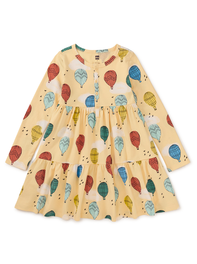 Long Sleeve Tiered Henley Dres in Cappadocia Hot Air Balloons - View 1