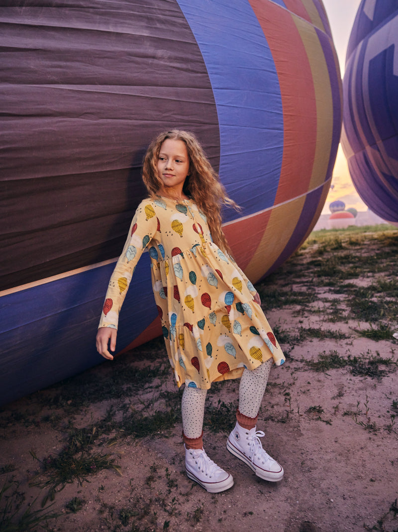 Long Sleeve Tiered Henley Dres in Cappadocia Hot Air Balloons - View 2