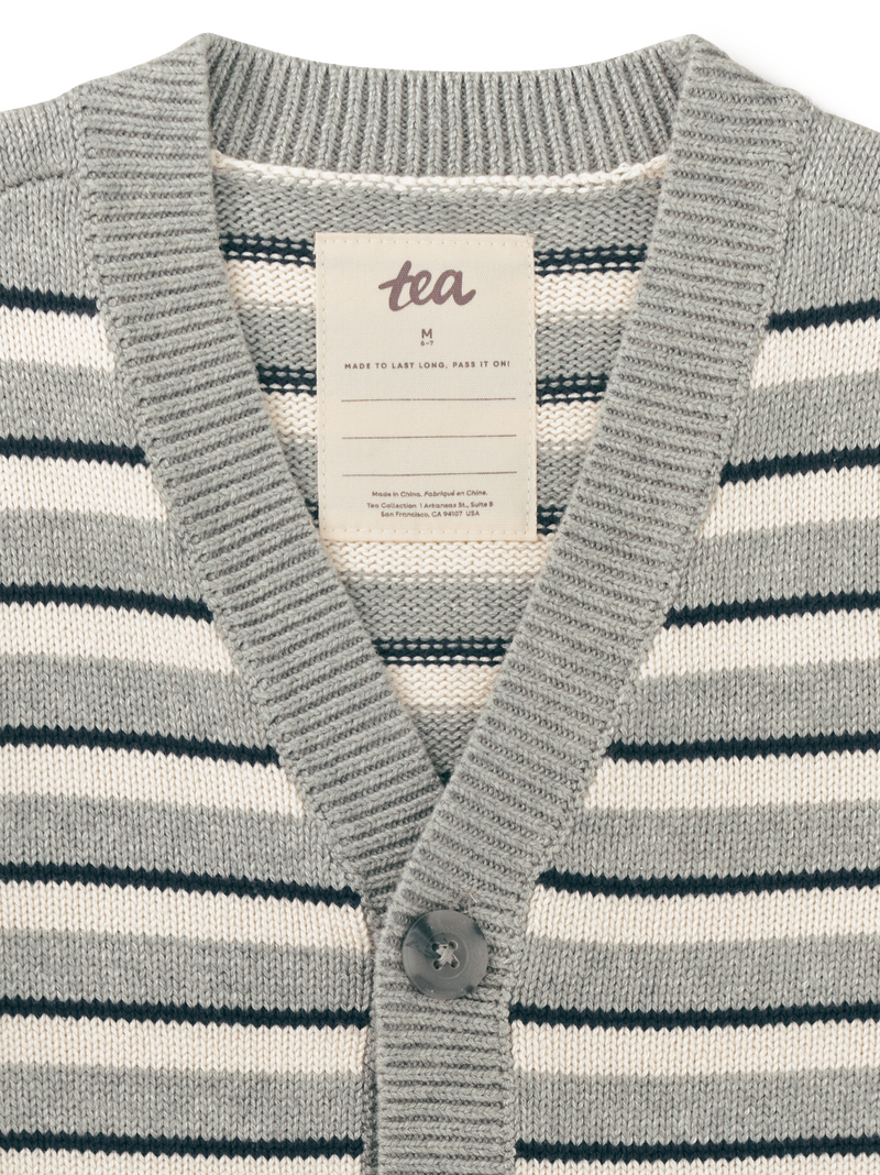 Striped Sweater Cardigan in Birch And Indigo Stripe - View 2
