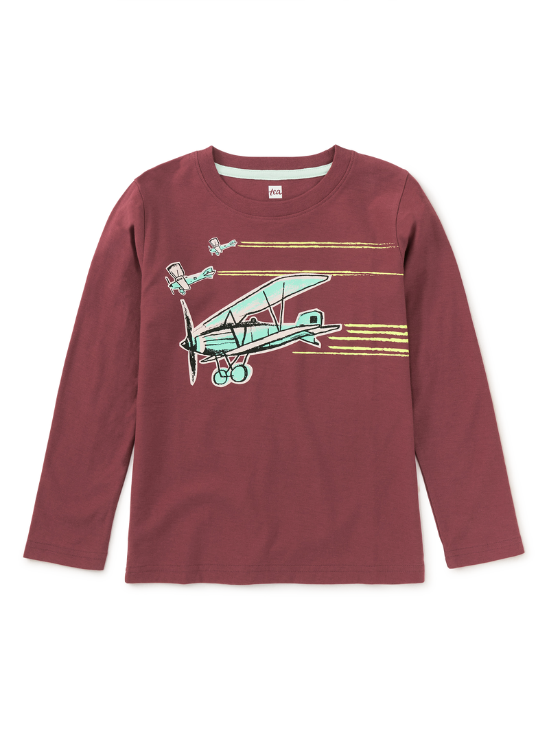 Airplane Trio Graphic Tee in Sangria - View 2