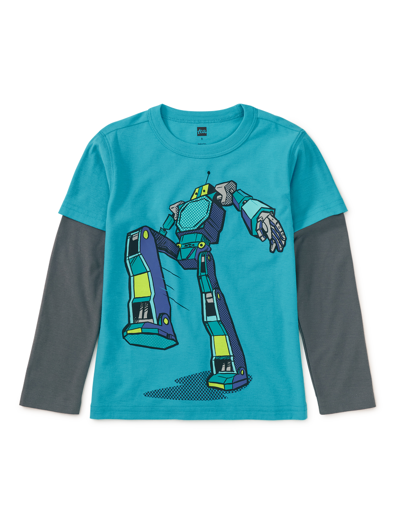 Robot Layered Sleeve Tee in Cyan - View 2
