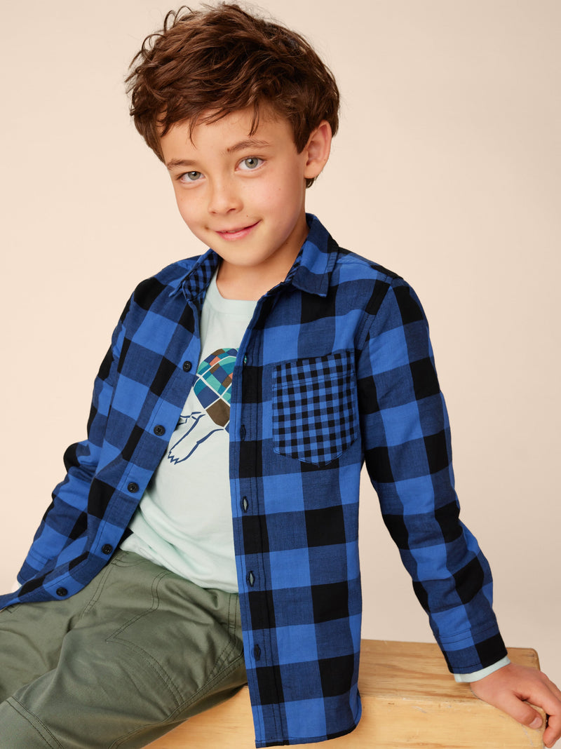 Double Weave Plaid Button Up in Bursa Plaid - View 2