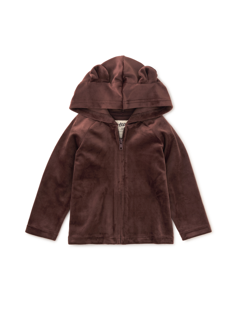 Bear Ears Velour Baby Hoodie in Chocolate - View 1