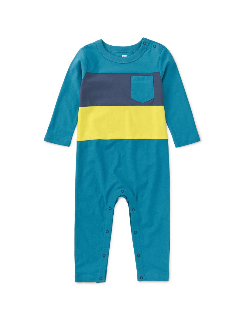Striped Pocket Baby Romper in Nordic Blue - View 1