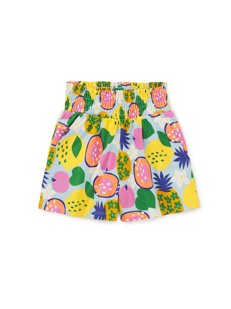 Paperbag High-Waist Shorts in Tropical Fruits - View 1