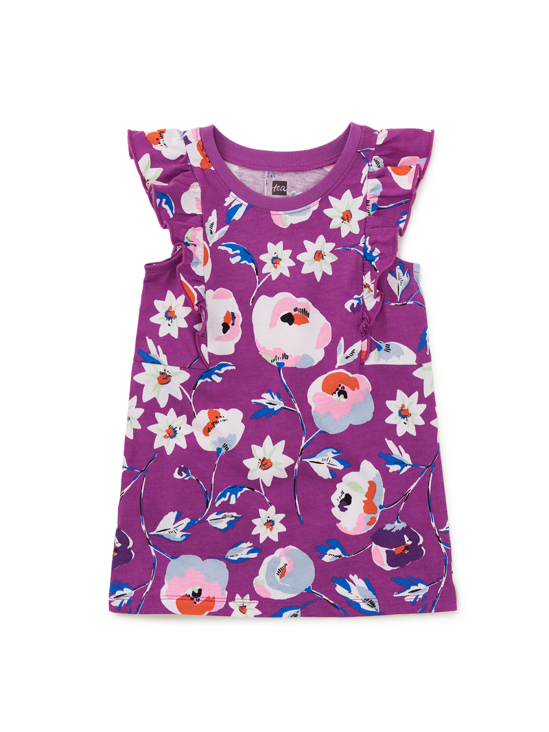 Sleeveless Ruffle A-Line Dress in Swedish Flowers In Purple - View 2