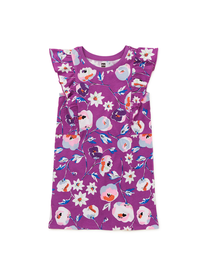 Sleeveless Ruffle A-Line Dress in Swedish Flowers In Purple - View 1