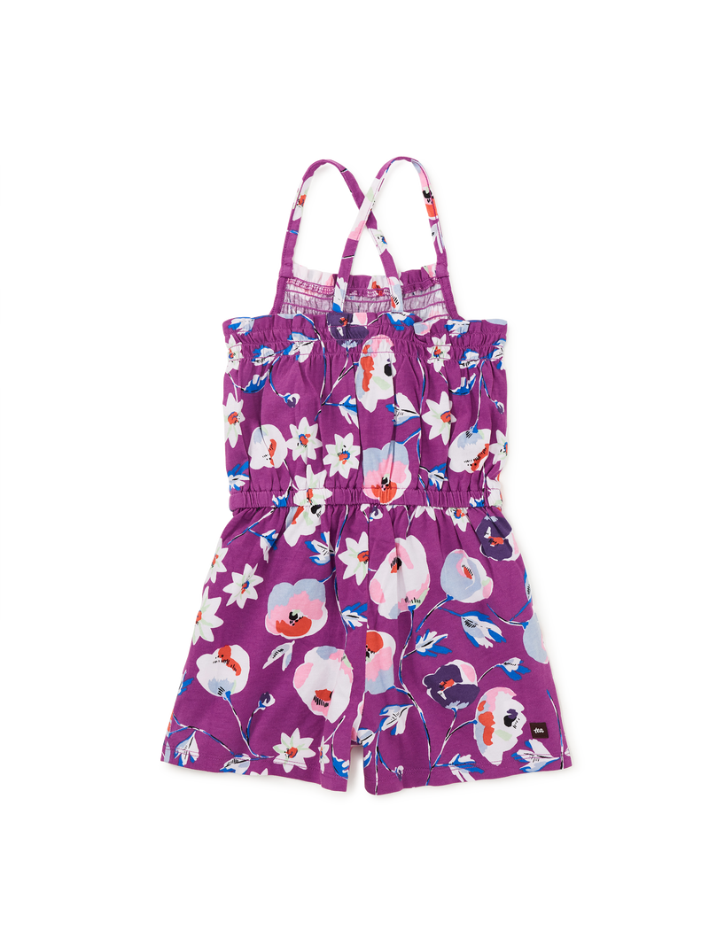 Smocked Sleeveless Romper in Swedish Flowers In Purple - View 2