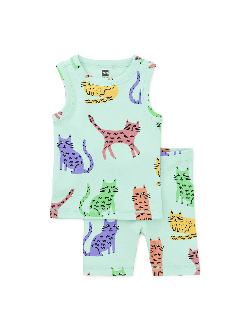 Summer Nights Tank Pajama Set in Colorful Cats - View 2