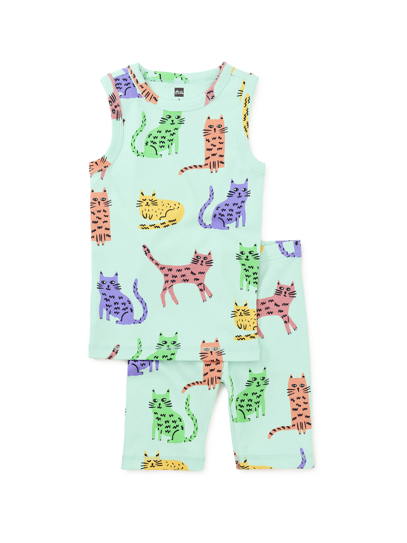 Summer Nights Tank Pajama Set in Colorful Cats - View 1