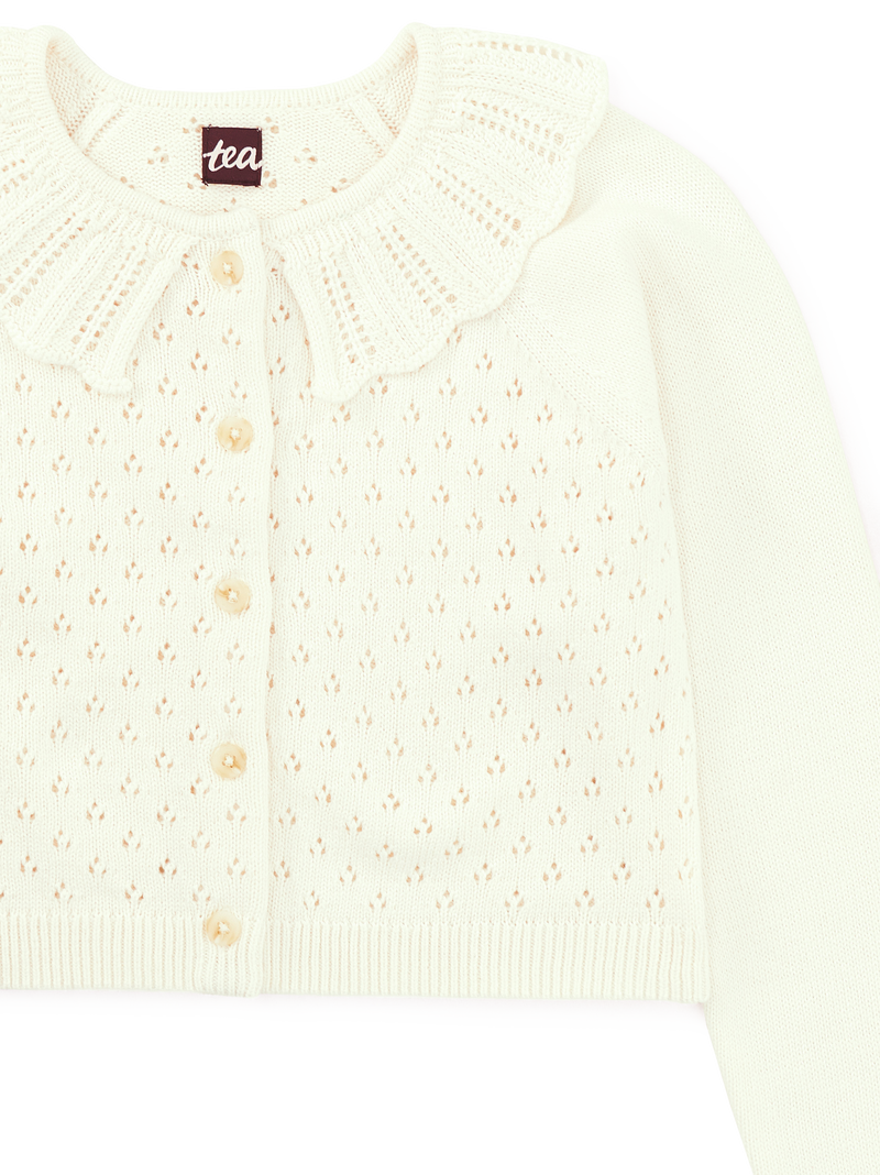 Collared Pointelle Cardigan in Chalk - View 2