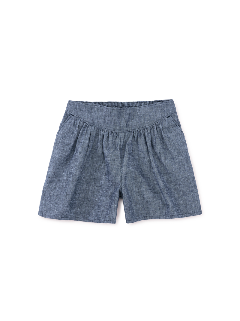 Chambray Culotte Short in Indigo - View 1