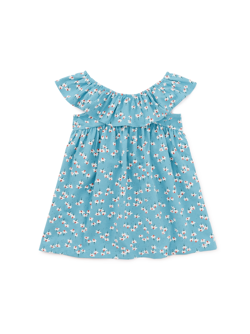 Ruffle Neck Baby Dress in Mexican Hat Floral In Blue - View 1