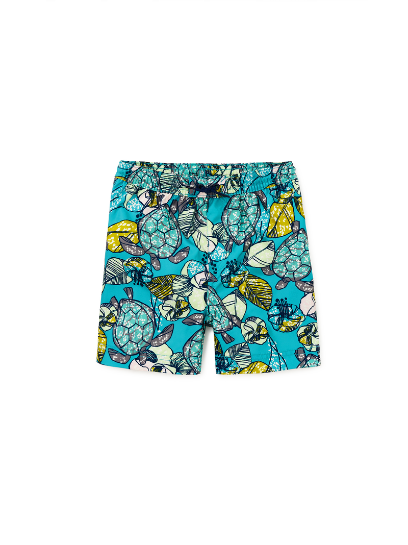 Adult Swim Trunks in Turtle Floral Wax Print - View 1