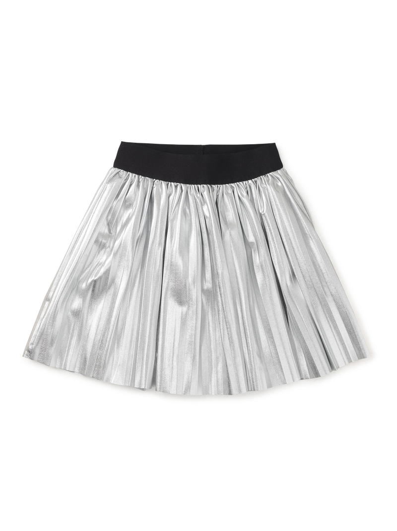 Pleated Metallic Twirl Skirt in Metallic Silver - View 1