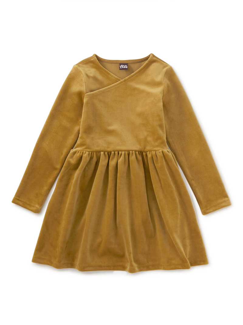 Velour Wrap Neck Dress in Chestnut - View 1