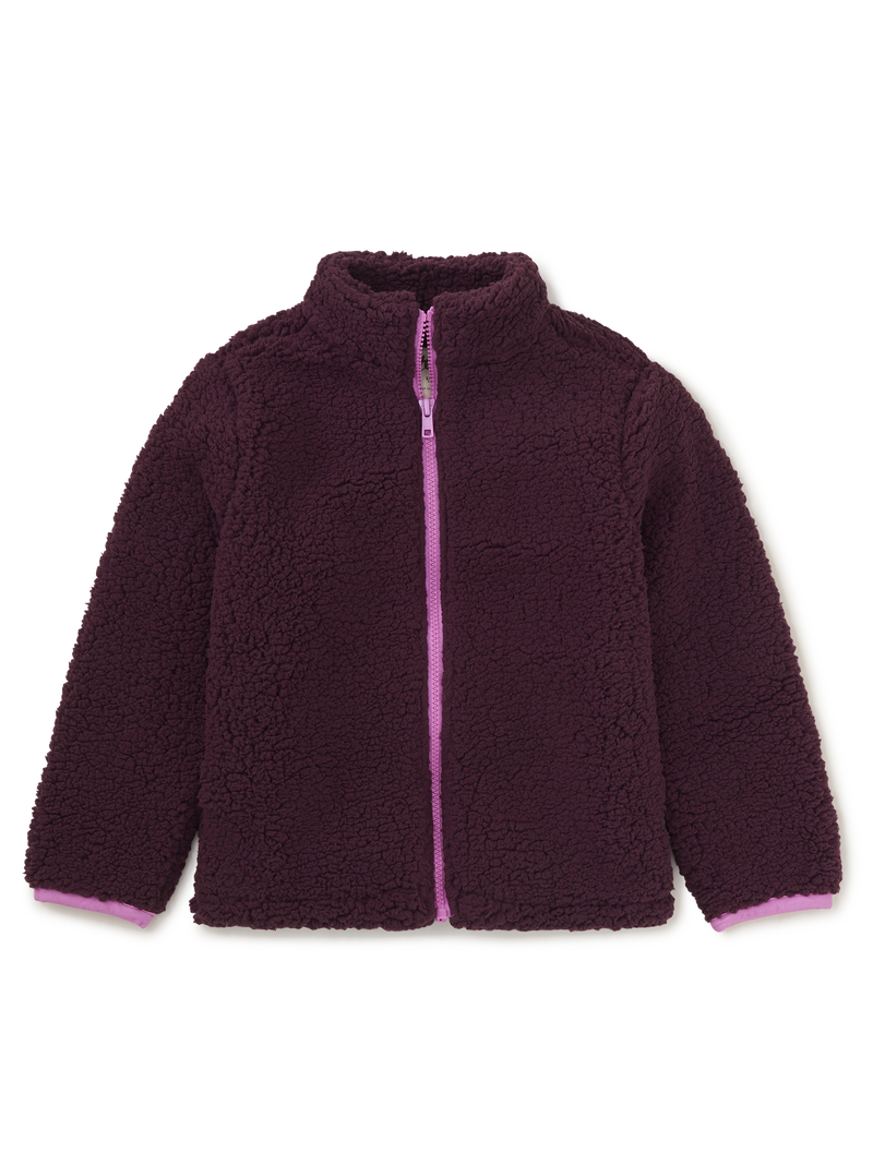 Teddy Fleece Zip Up Jacket in Purple Fig - View 1