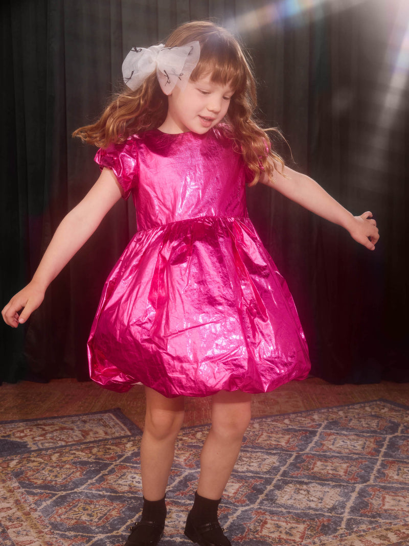 Metallic Balloon Skirted Dress in Metallic Pink - View 2