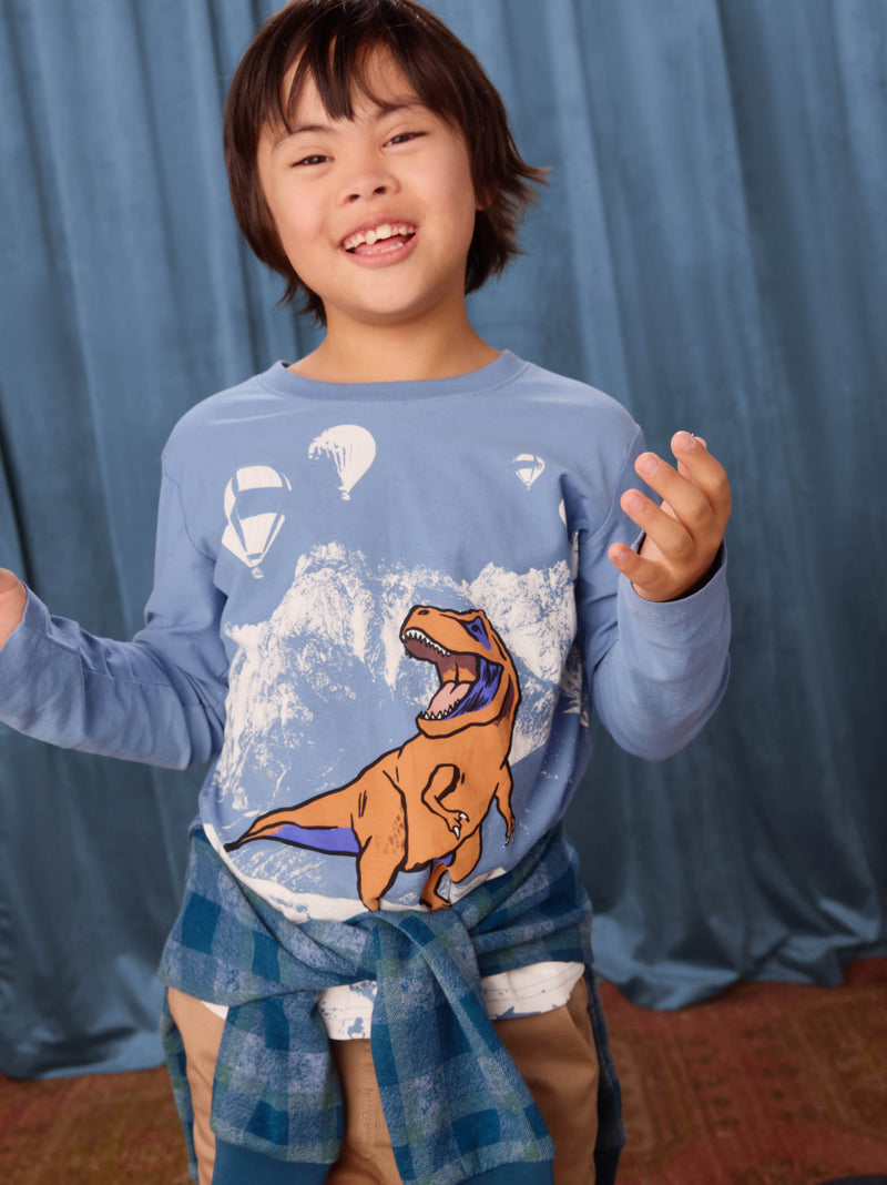 T-Rex And Mountains Graphic Tee in Coronet Blue - View 2