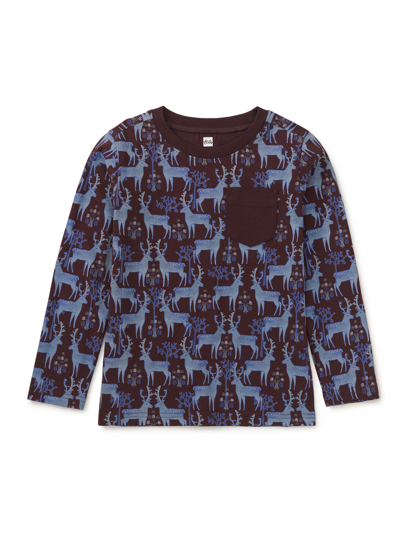 Long Sleeve Printed Pocket Tee in Anatolian Deer - View 1