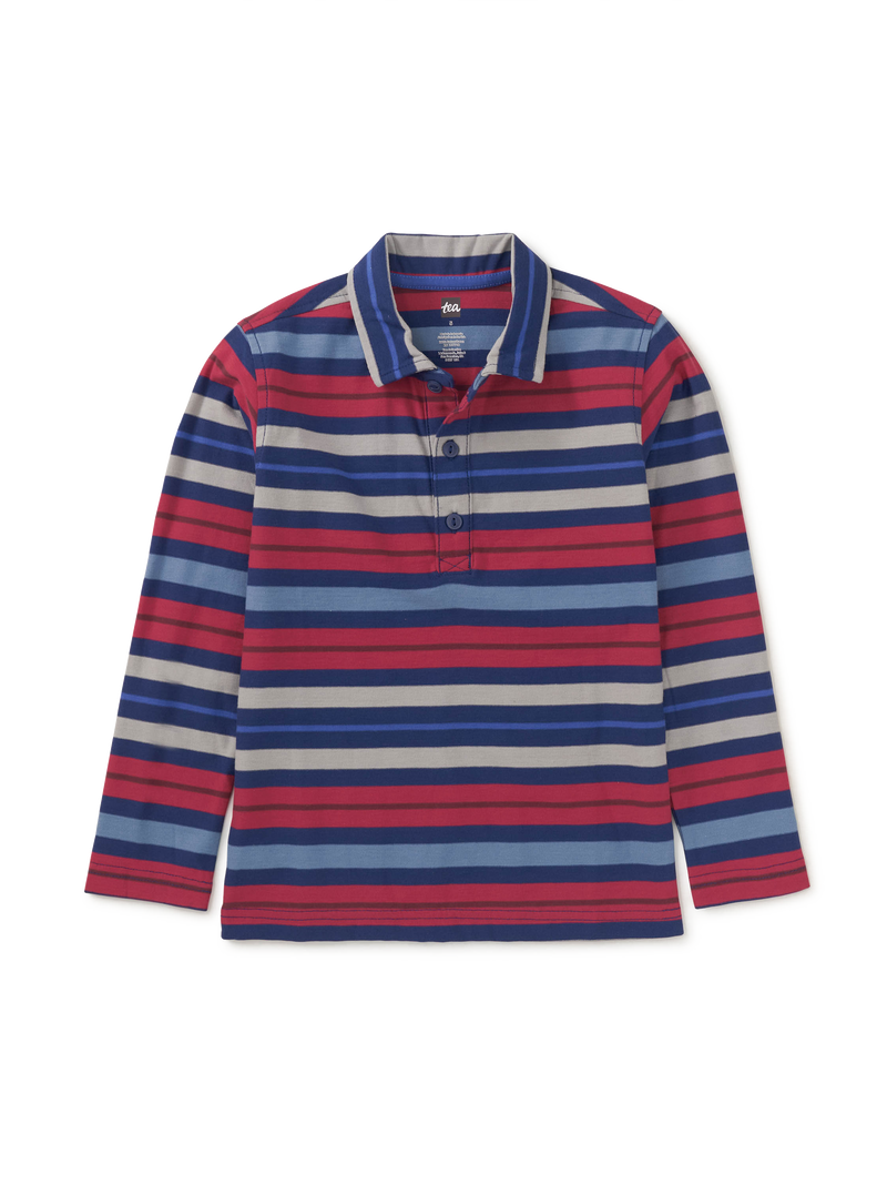 Long Sleeve Striped Polo in Nightfall - View 1