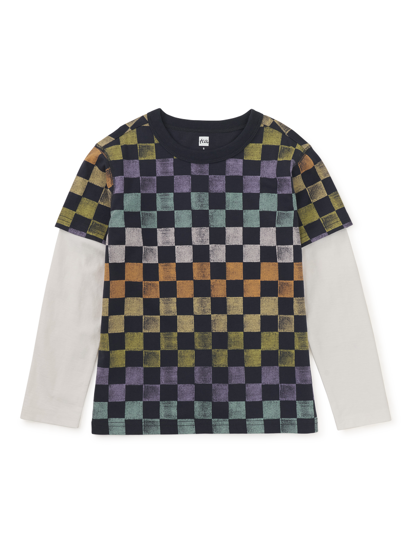 Printed Layered Sleeve Tee in Checkerboard - View 1