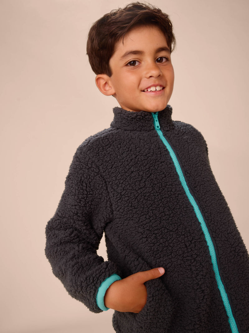 Teddy Fleece Zip Up Jacket in Pepper - View 2