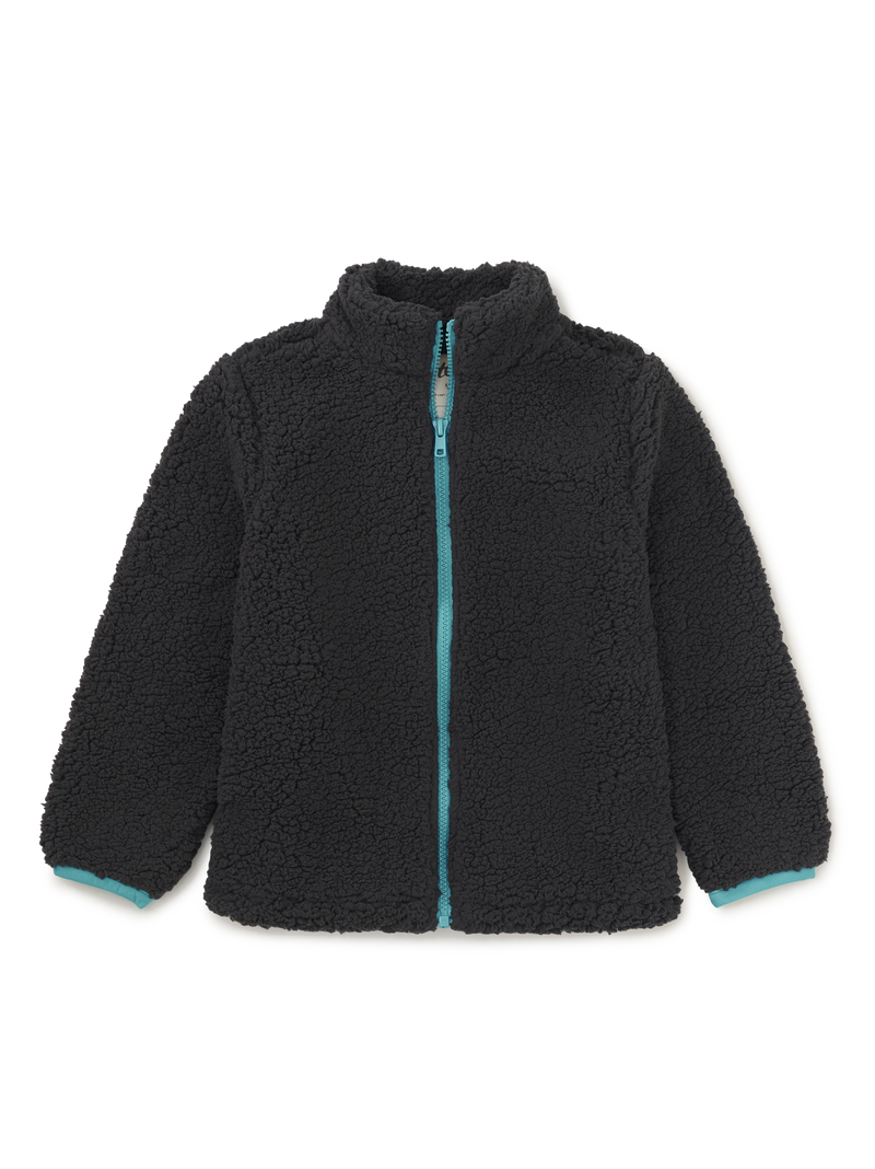 Teddy Fleece Zip Up Jacket in Pepper - View 1