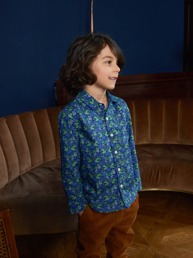 Printed Button Up Shirt in Dragon Floral - View 2