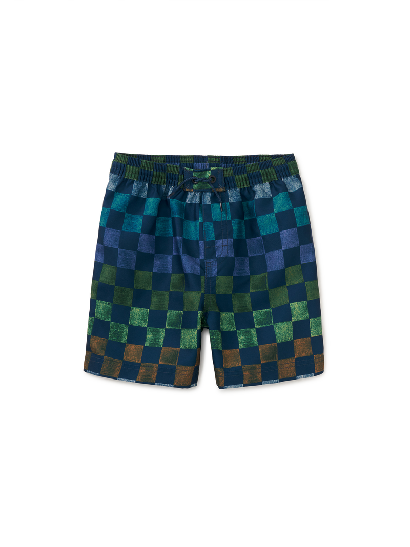 Mid-Length Swim Trunks in Checkerboard - View 1