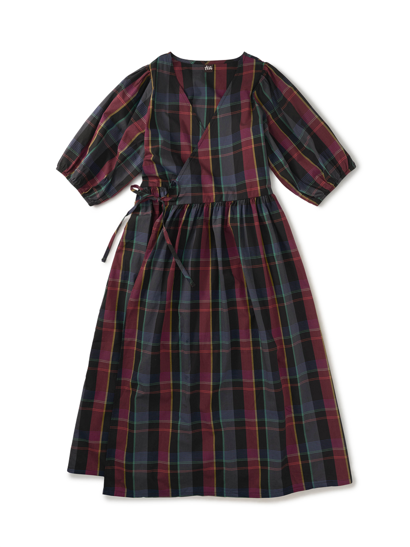 Adult Wrap Dress in Family Plaid - View 1